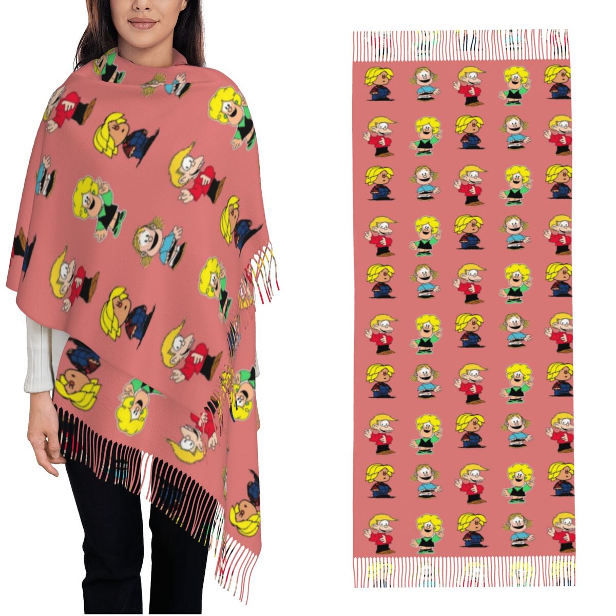 Pashmina Wrap Large - レディース タッセル スカーフ マファルダス キャラクター 大きな冬