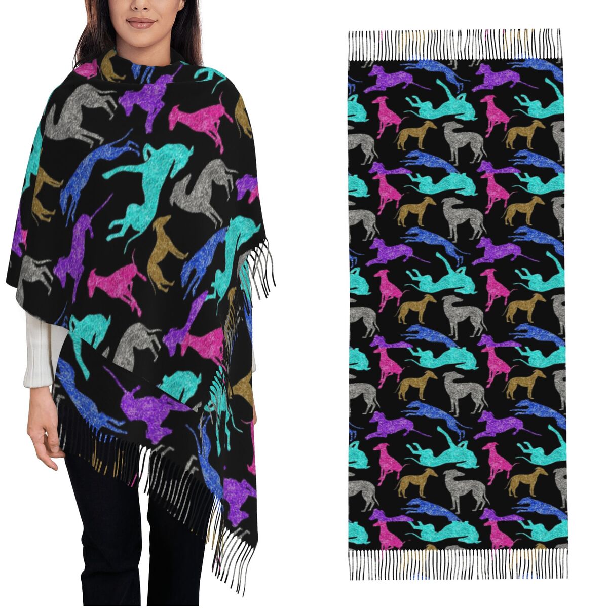 Pashmina Wrap Large - グレートグレイハウンドコンボスカーフ 暖かいパシュミナショールとラップ ウィペットサイトハウンド犬用大型スカーフ タッセル付き 軽量