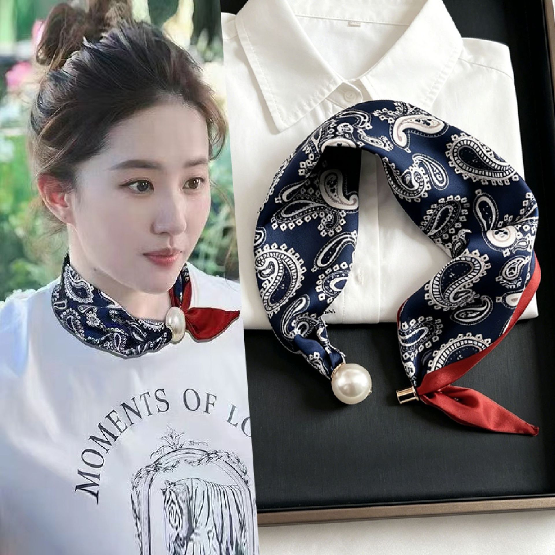 新しいペイズリープリントパールテール磁気クラスプスカーフ女性 - Face Scarf Mask のレビューと価格
