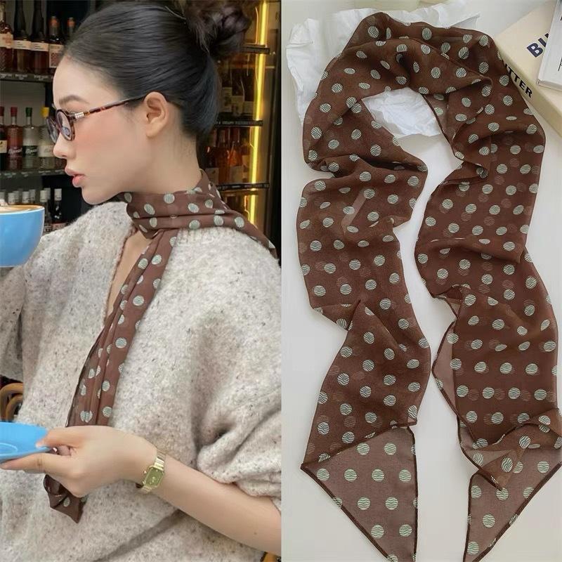 水玉模様の花柄プリントシルクスカーフ薄いネックスカーフヘアバ - Face Scarf Mask のレビューと価格
